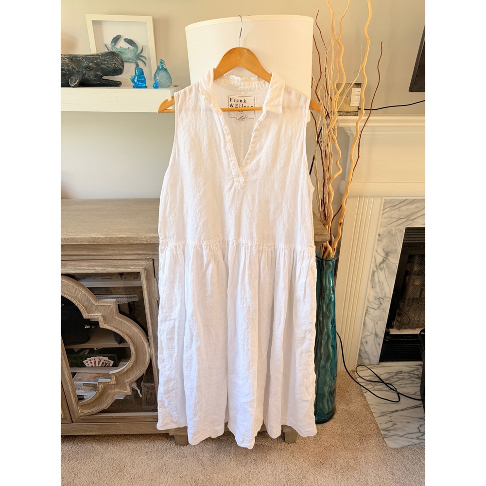 Frank & Eileen Daphne Sleeveless Shirtdress Linen Midi Women White Large (D4) - Picture 3 of 8